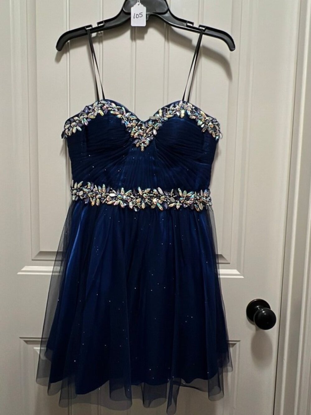 Bee Darlin Blue Lace and Chiffon Dress with Bling on bodice Jr/Miss Size 7/8